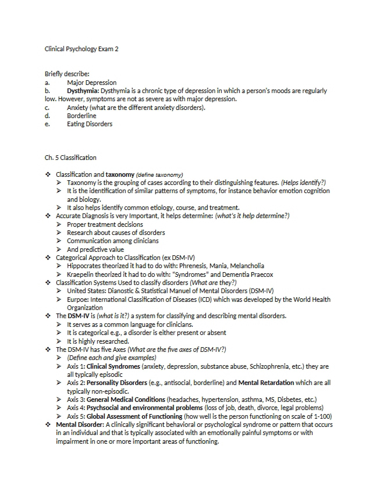 Second Exam in Clinical Psychology