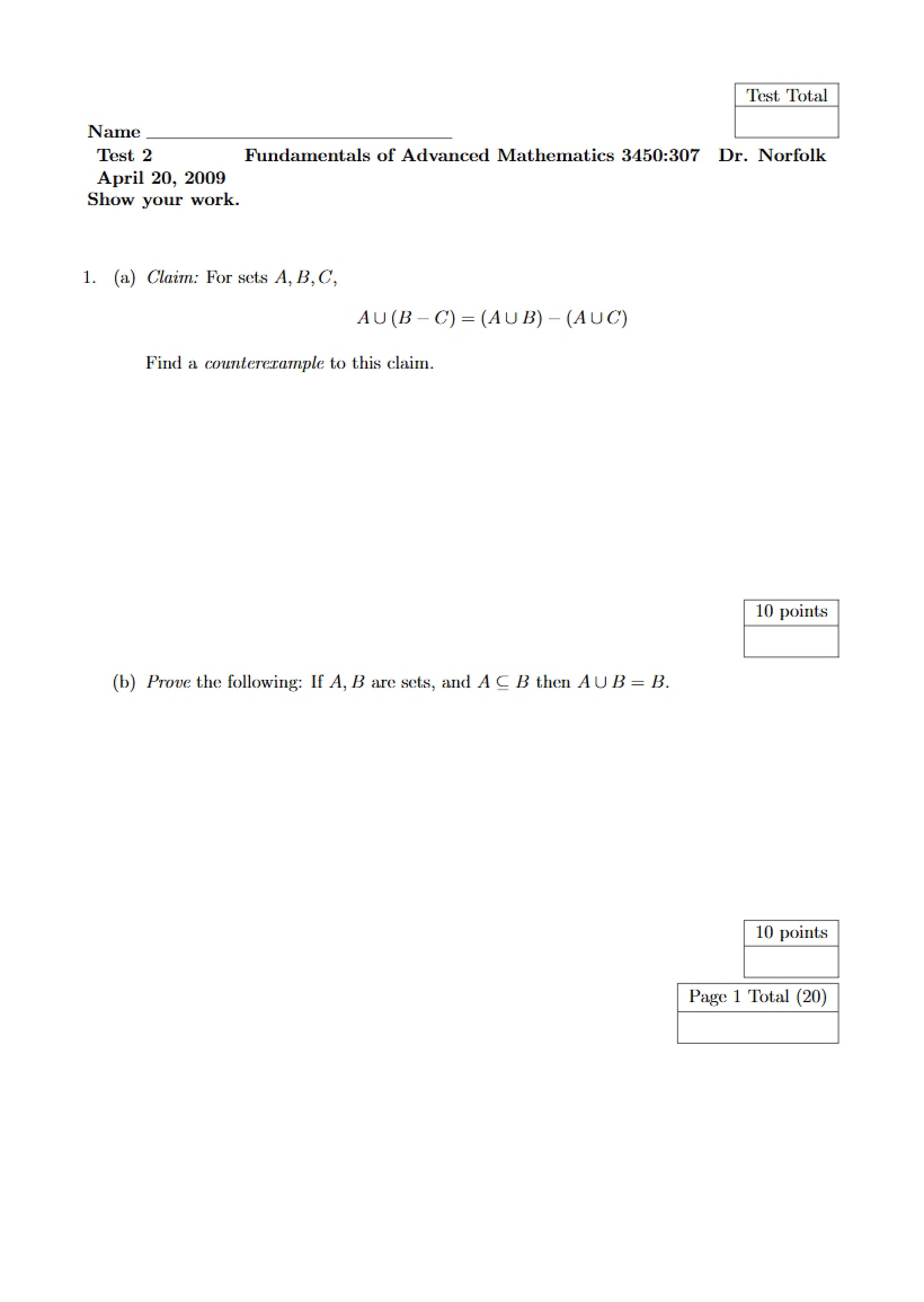 Advanced Math Fundamentals Test 2