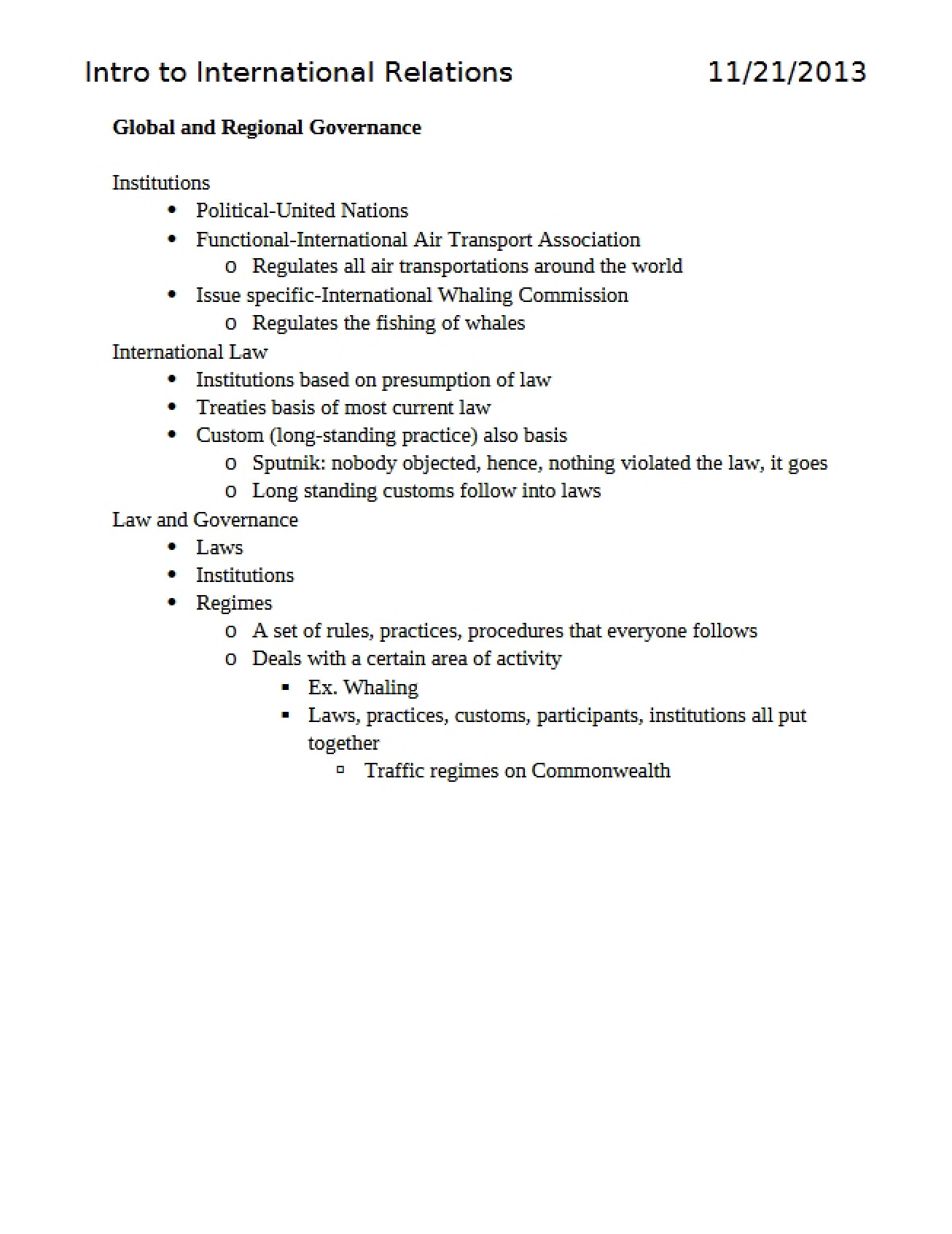 Governance on Global and Regional Scales