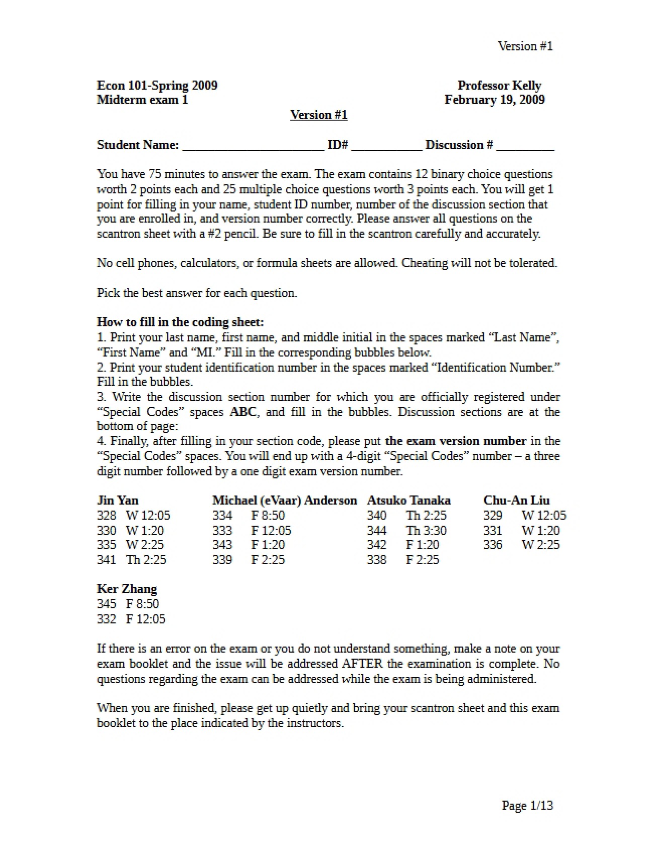 First Midterm Exam - ECON 101