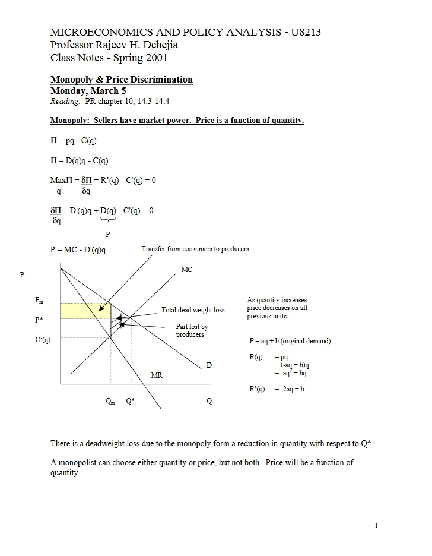 Price Discrimination and Monopolies