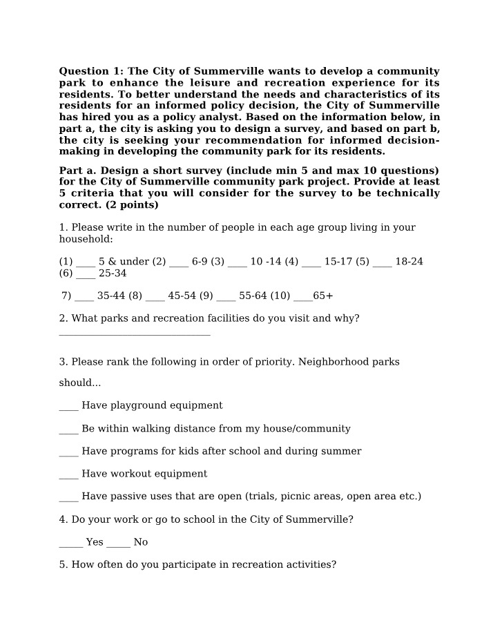 Survey Design for Community Park Development