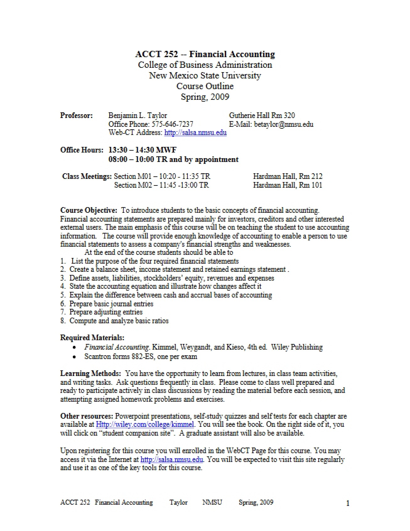 Financial Accounting Class Syllabus