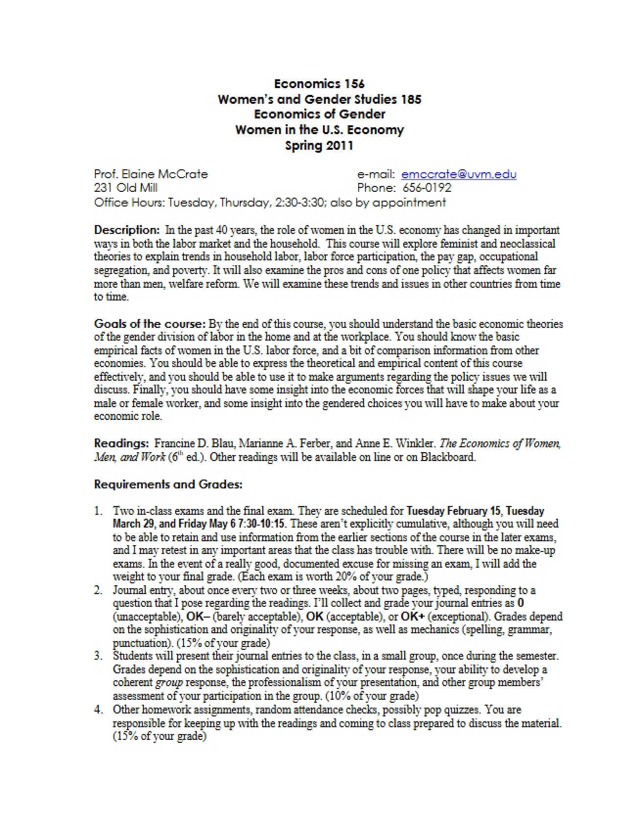 Economics of Gender Syllabus