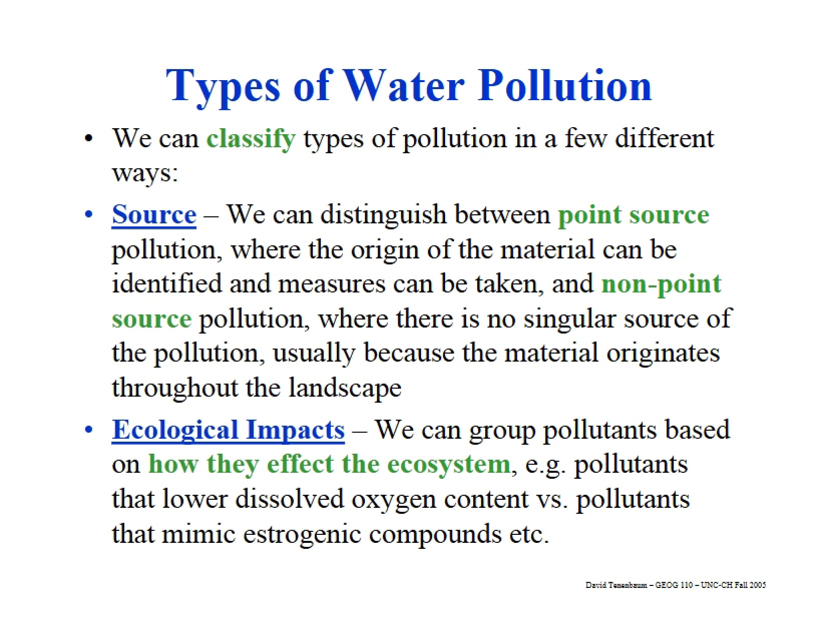 Water Pollution Categories