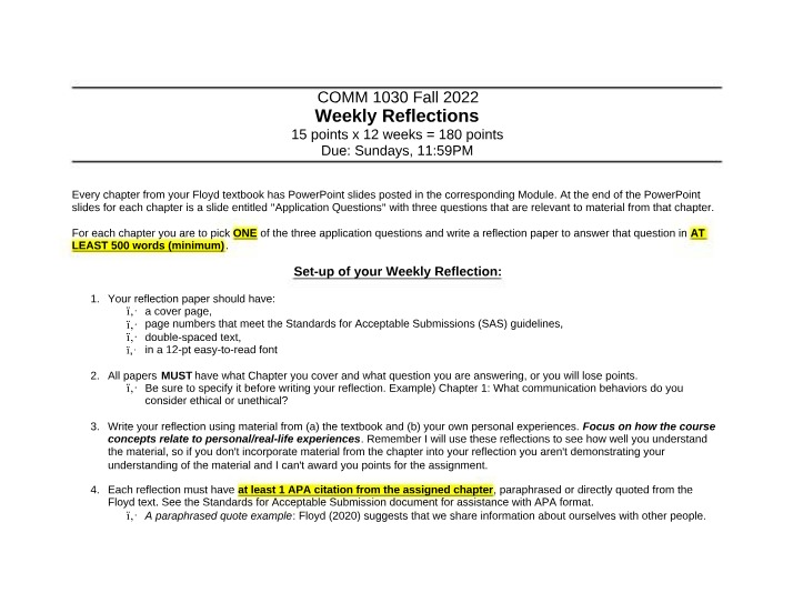 Assignment - Weekly Reflections