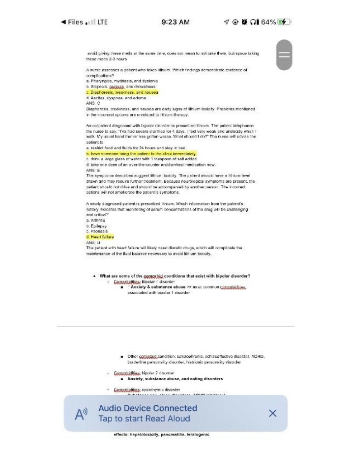 Lithium Toxicity Signs - Nausea, Weakness, and Diaphoresis
