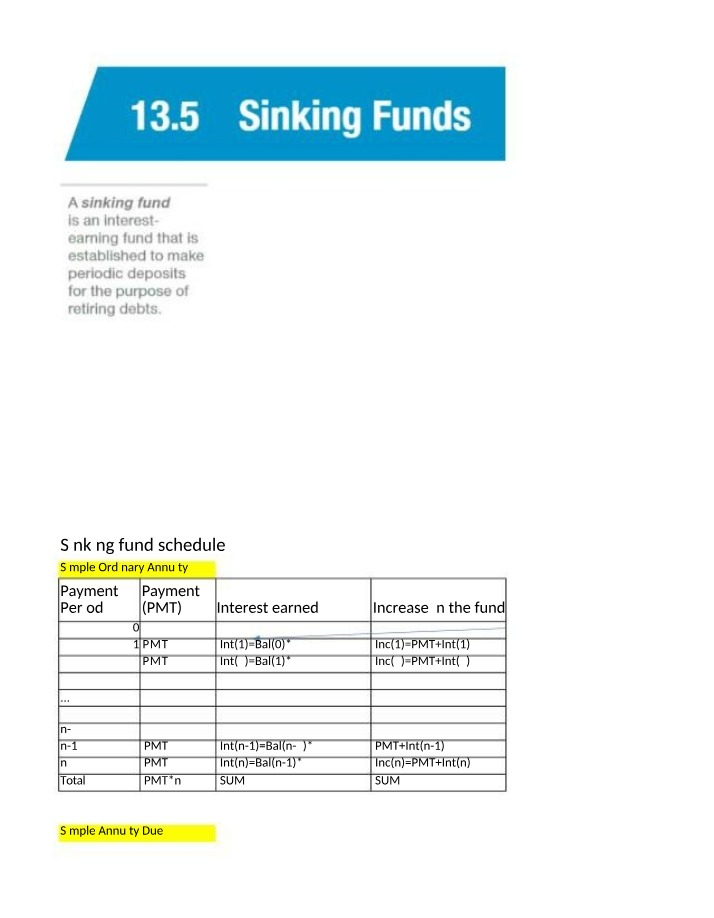 Section 13 Sinking Funds