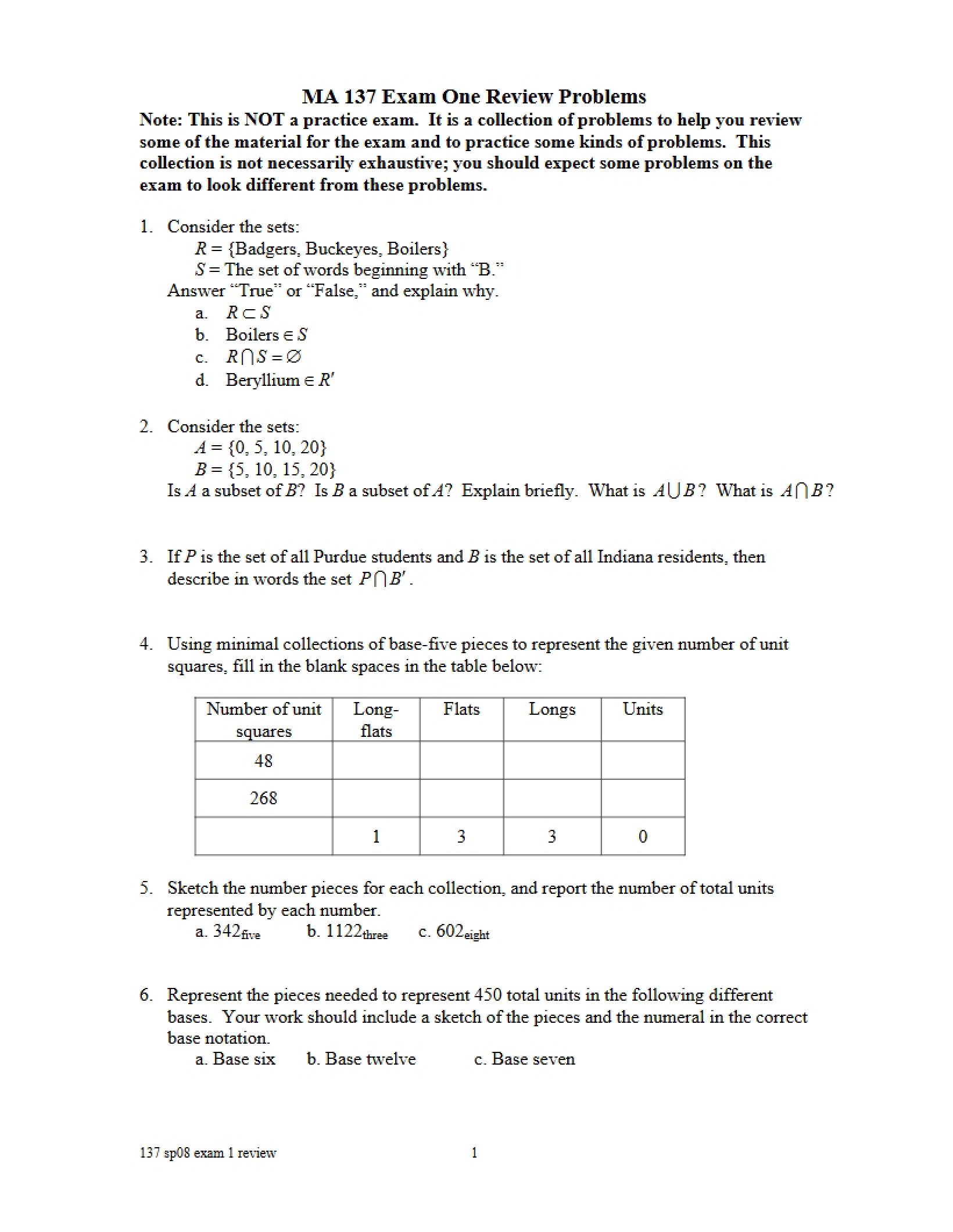 Review Problems for First Exam