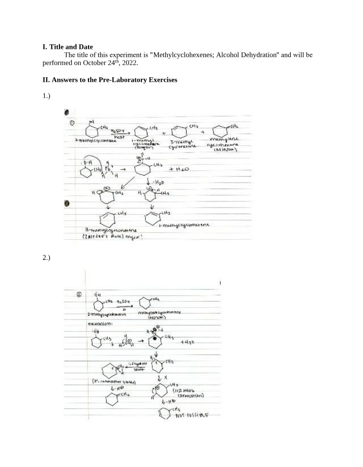 Alcohol Dehydration and Distillation Experiment