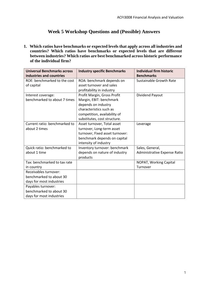 Questions and Answers for Week 5 Workshop