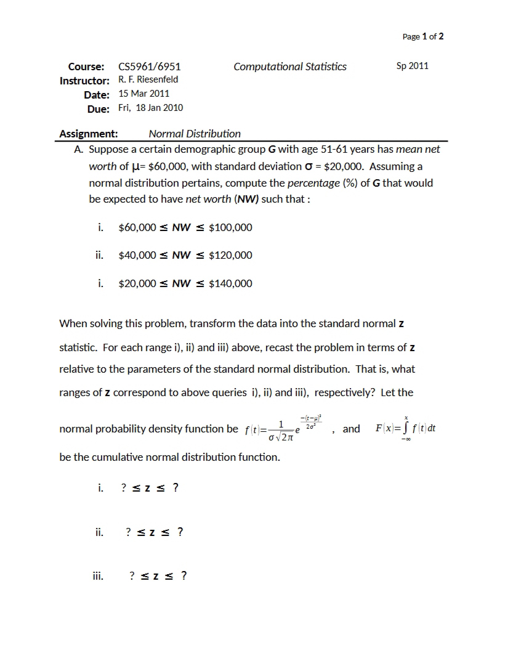 Normal Distribution Assignment