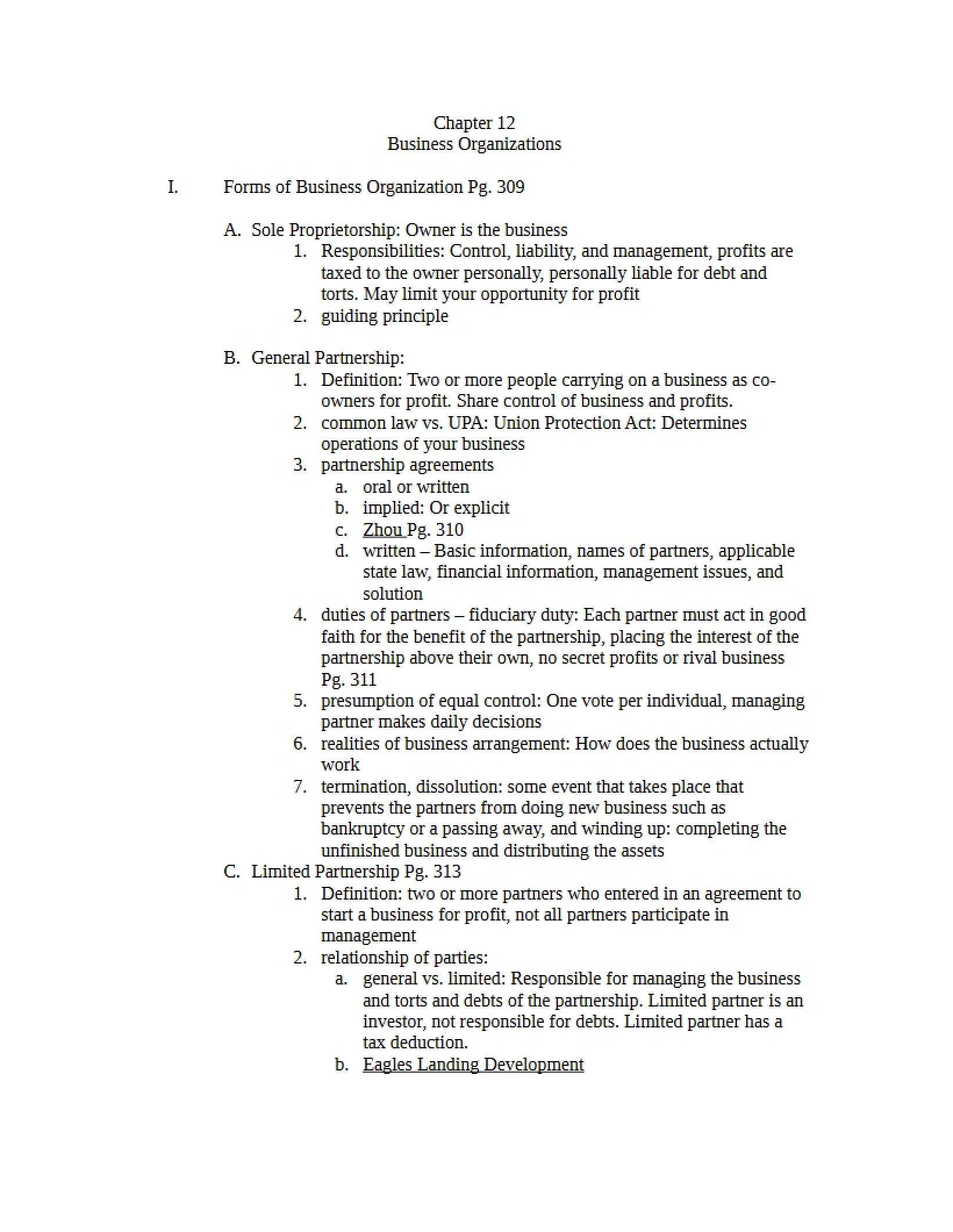 Outline of Chapter 12