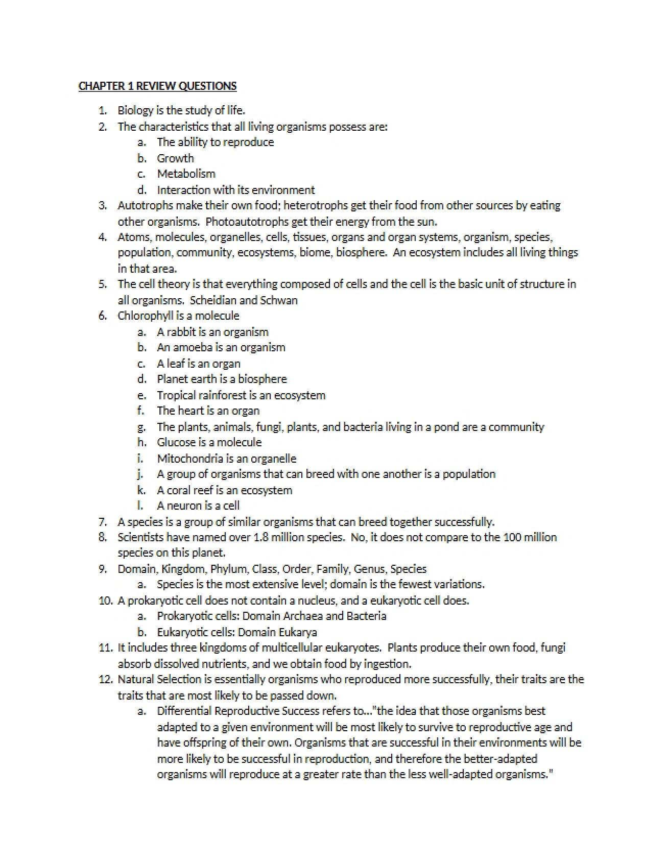 Biology 1 Lecture Notes