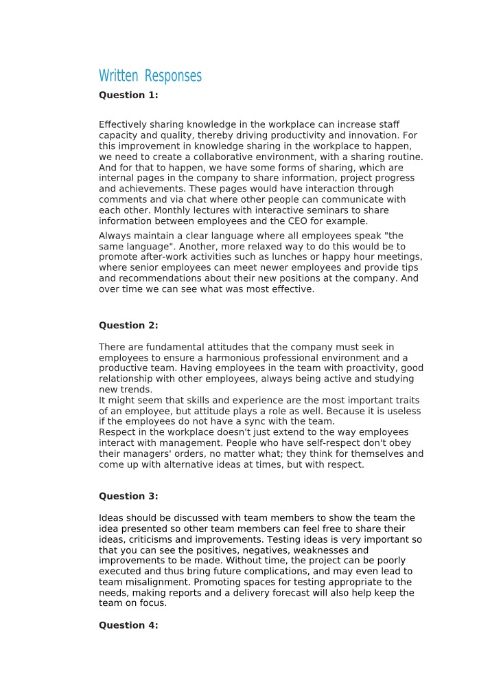 Innovation and Workplace Dynamics - Written Responses