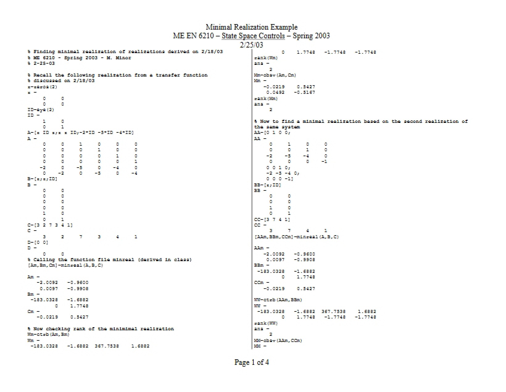 Example of Minimal Realization
