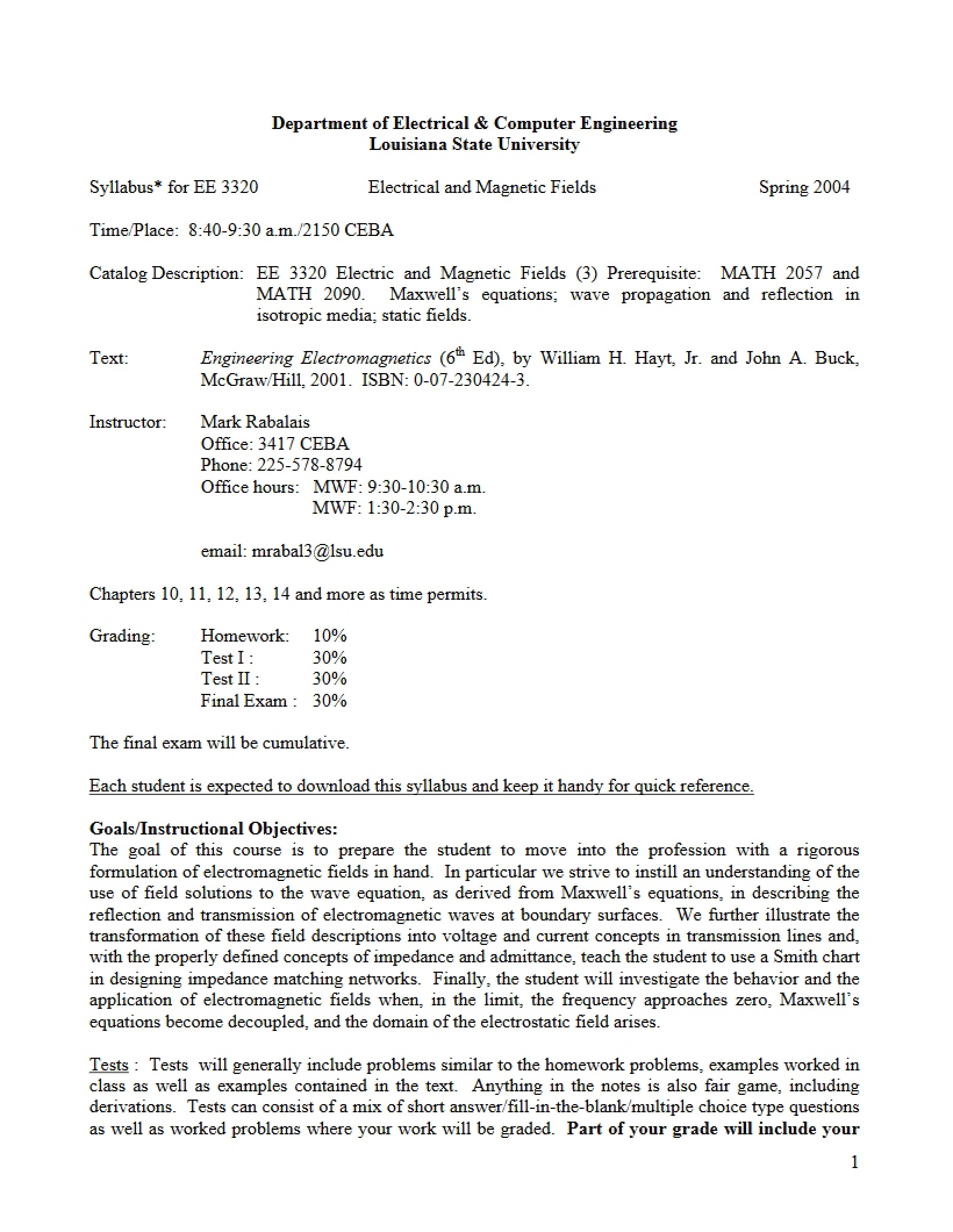 Electromagnetic Fields Syllabus