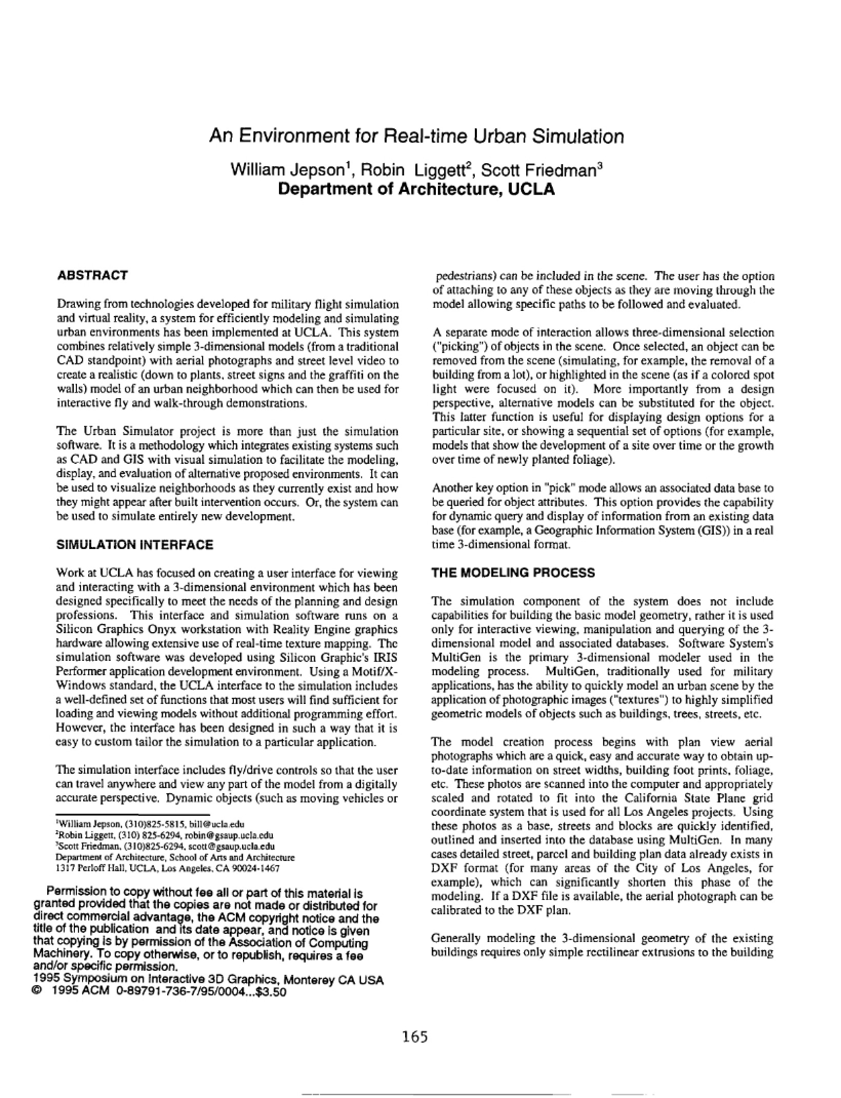 Real-Time Urban Simulation Environment