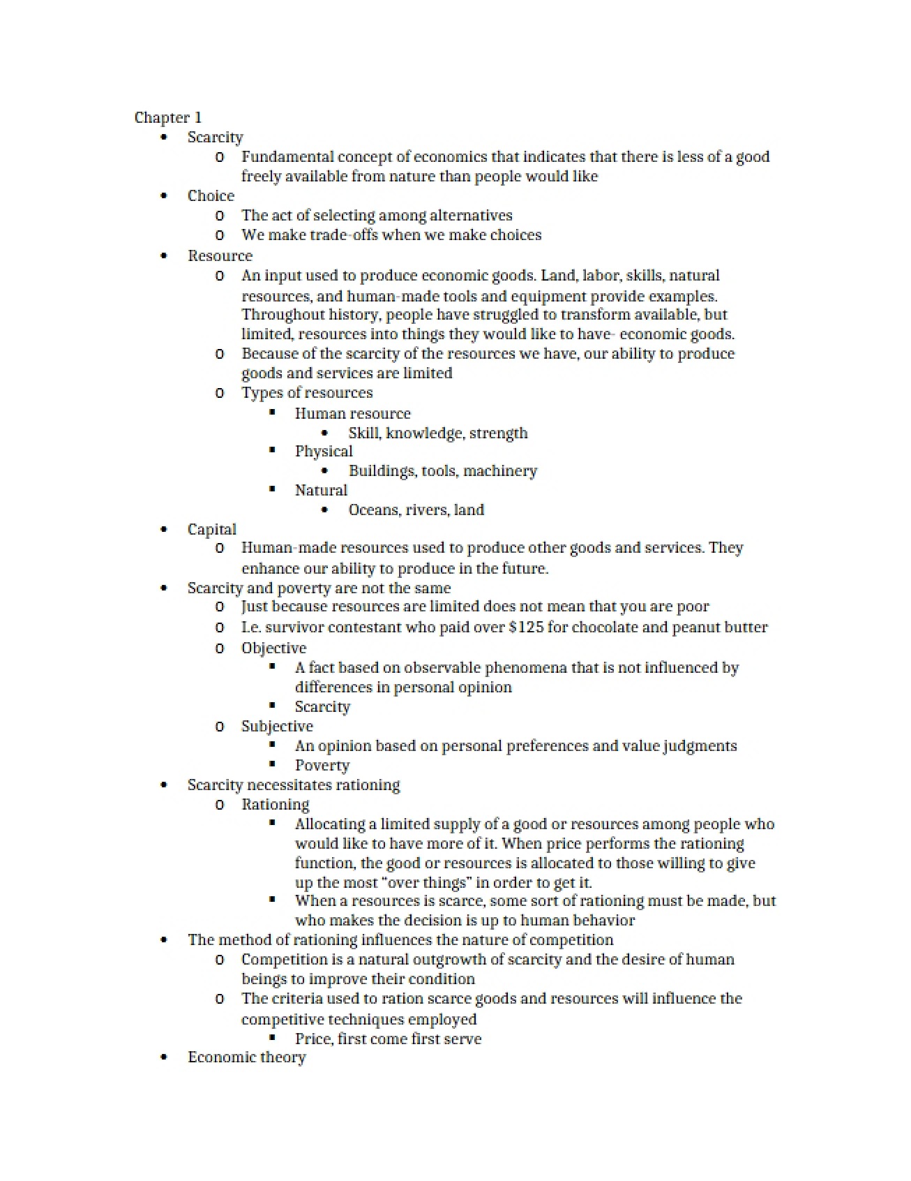 Microeconomics Lecture Notes for Chapter One