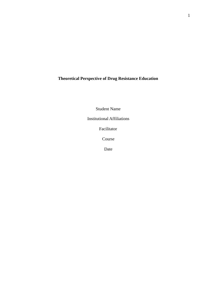 Theoretical Perspectives on Drug Resistance Education