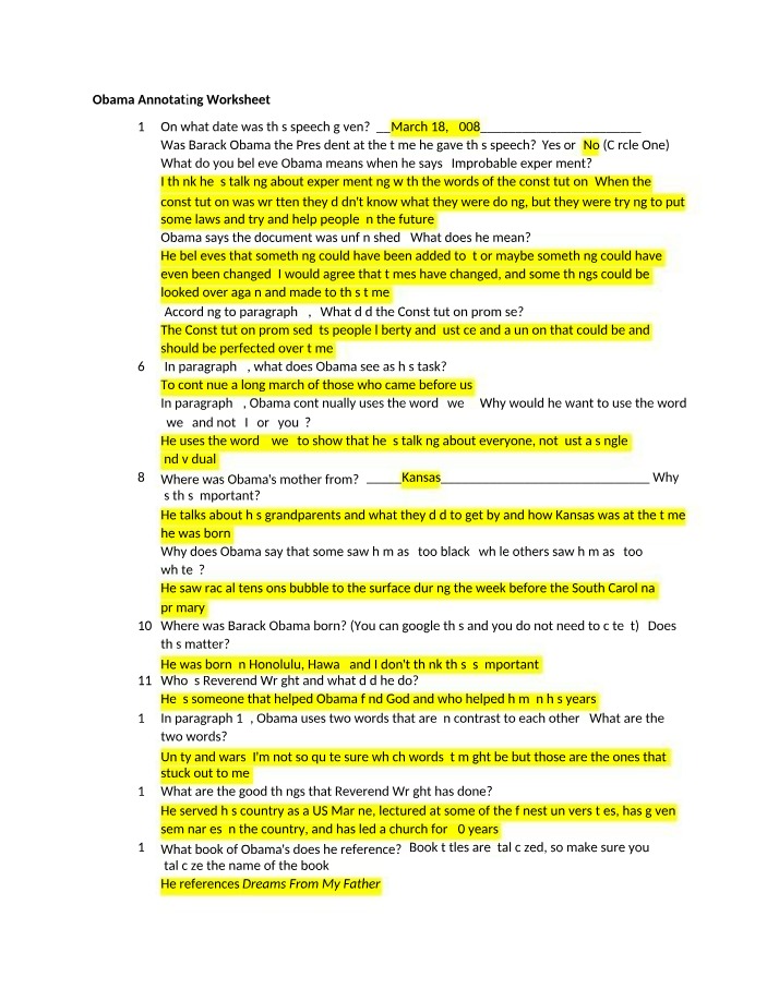 Worksheet for Annotating Obama