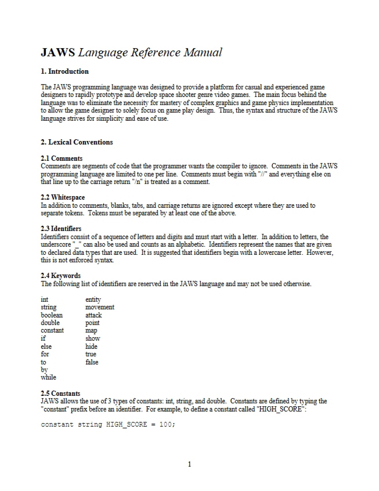 JAWS Language Reference Manual