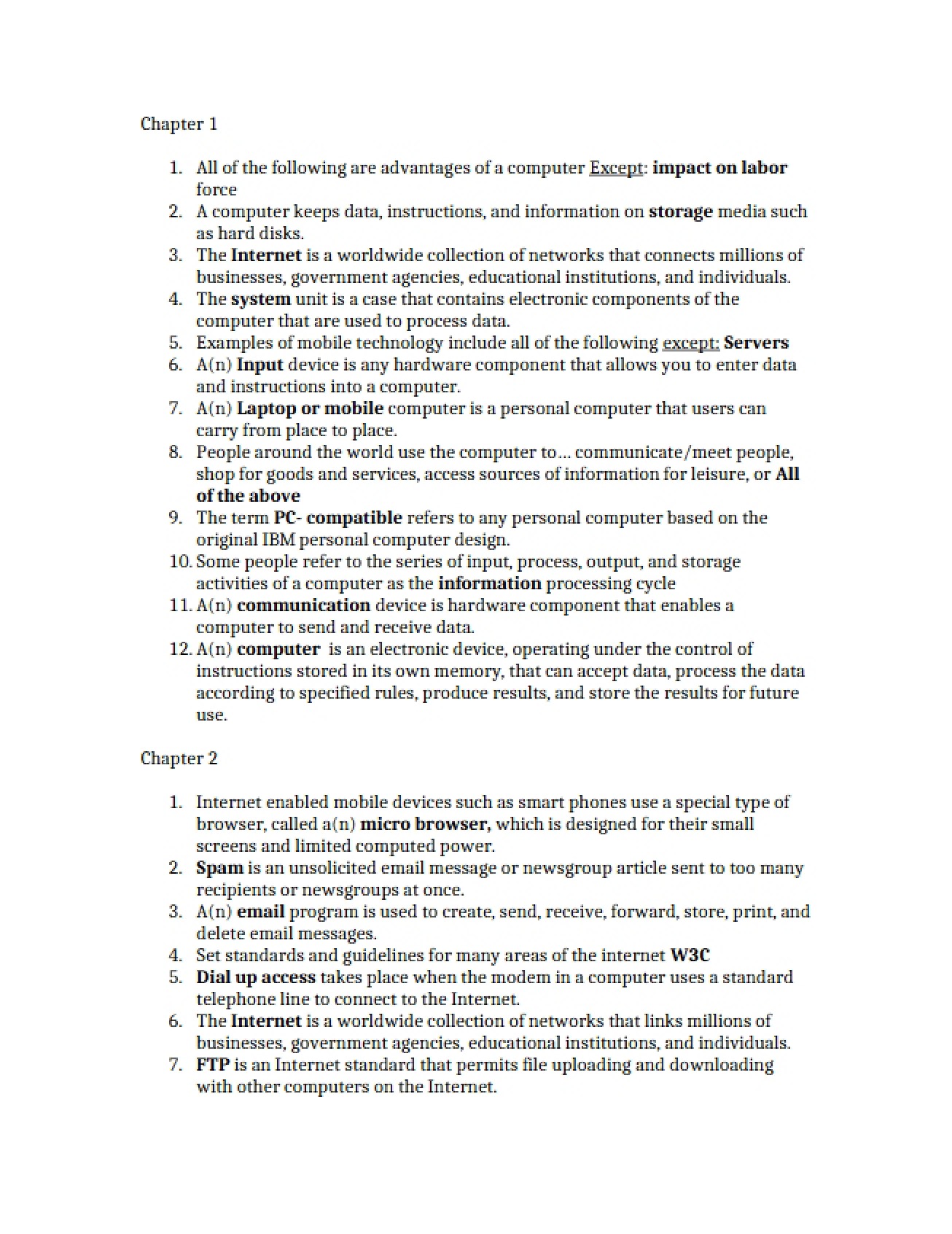 Notes on Chapter 1 - Computer Fluency