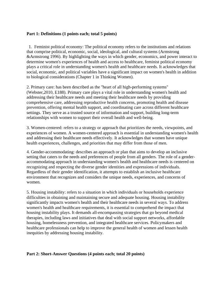 Feminist Political Economy of Women's Health