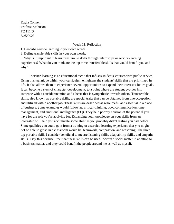 Transferable Skills and the Power of Service Learning