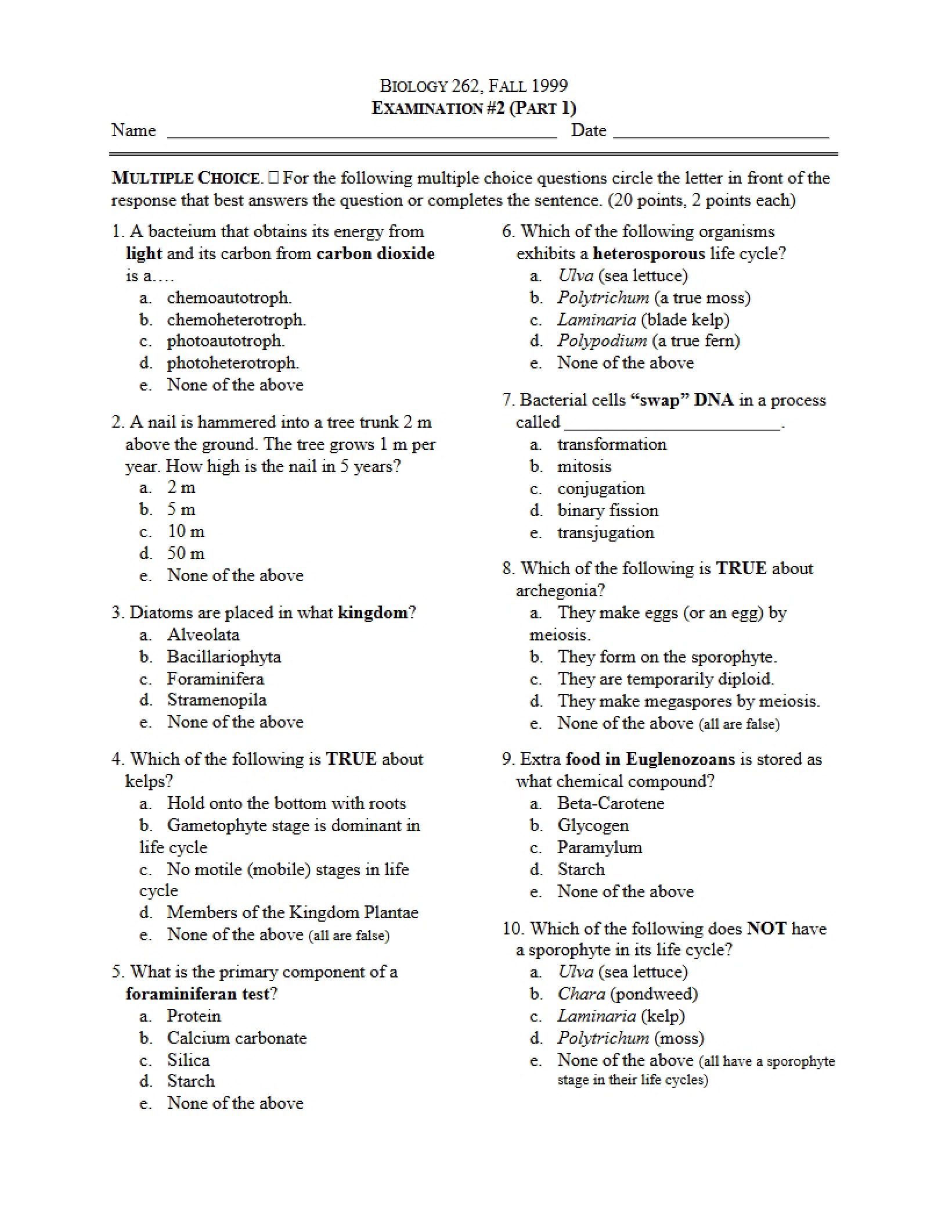 Examination for Principles of Biology (18)