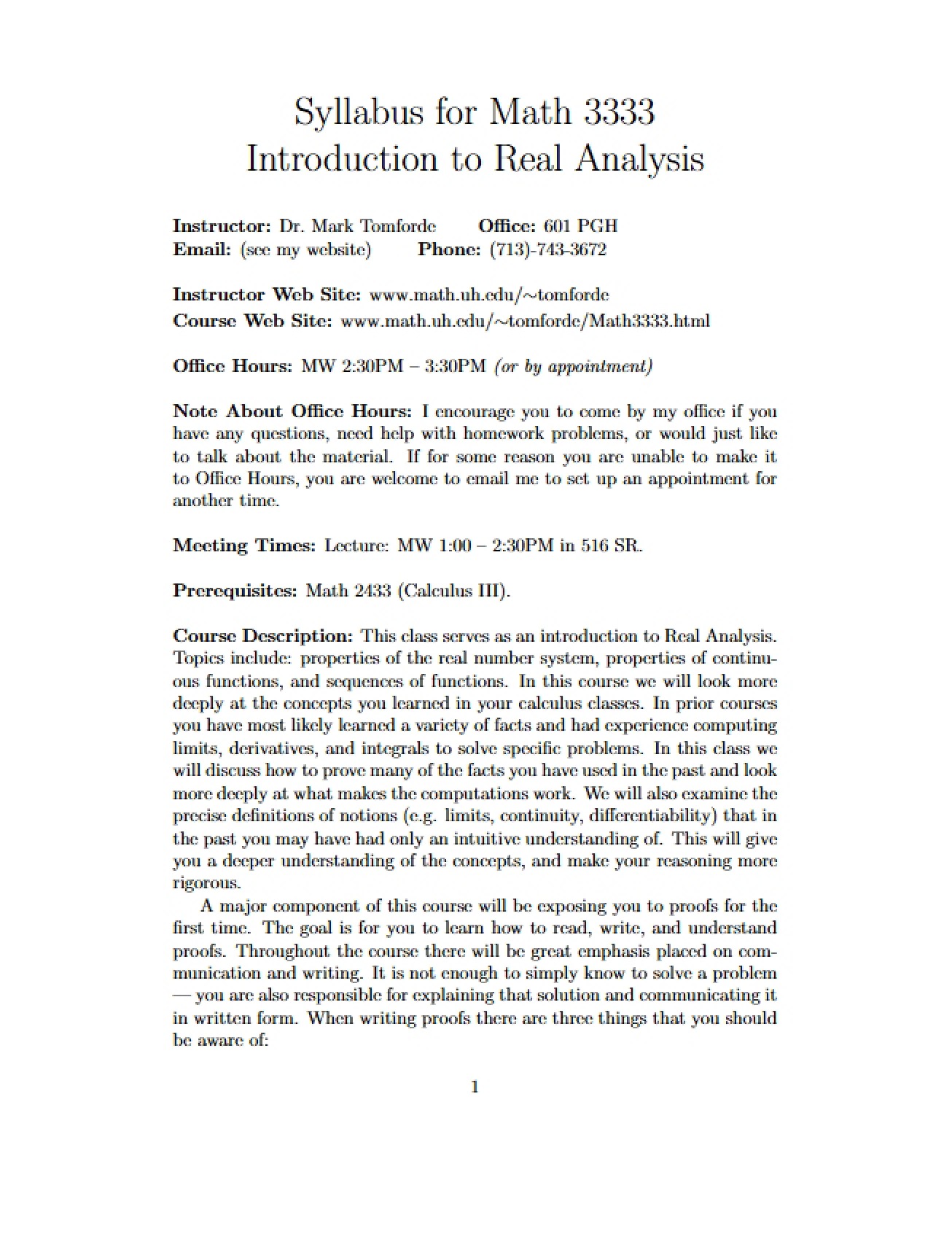 Intermediate Analysis Syllabus