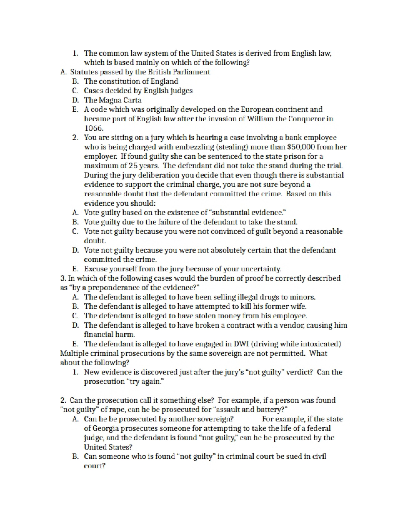 Business Law Questions