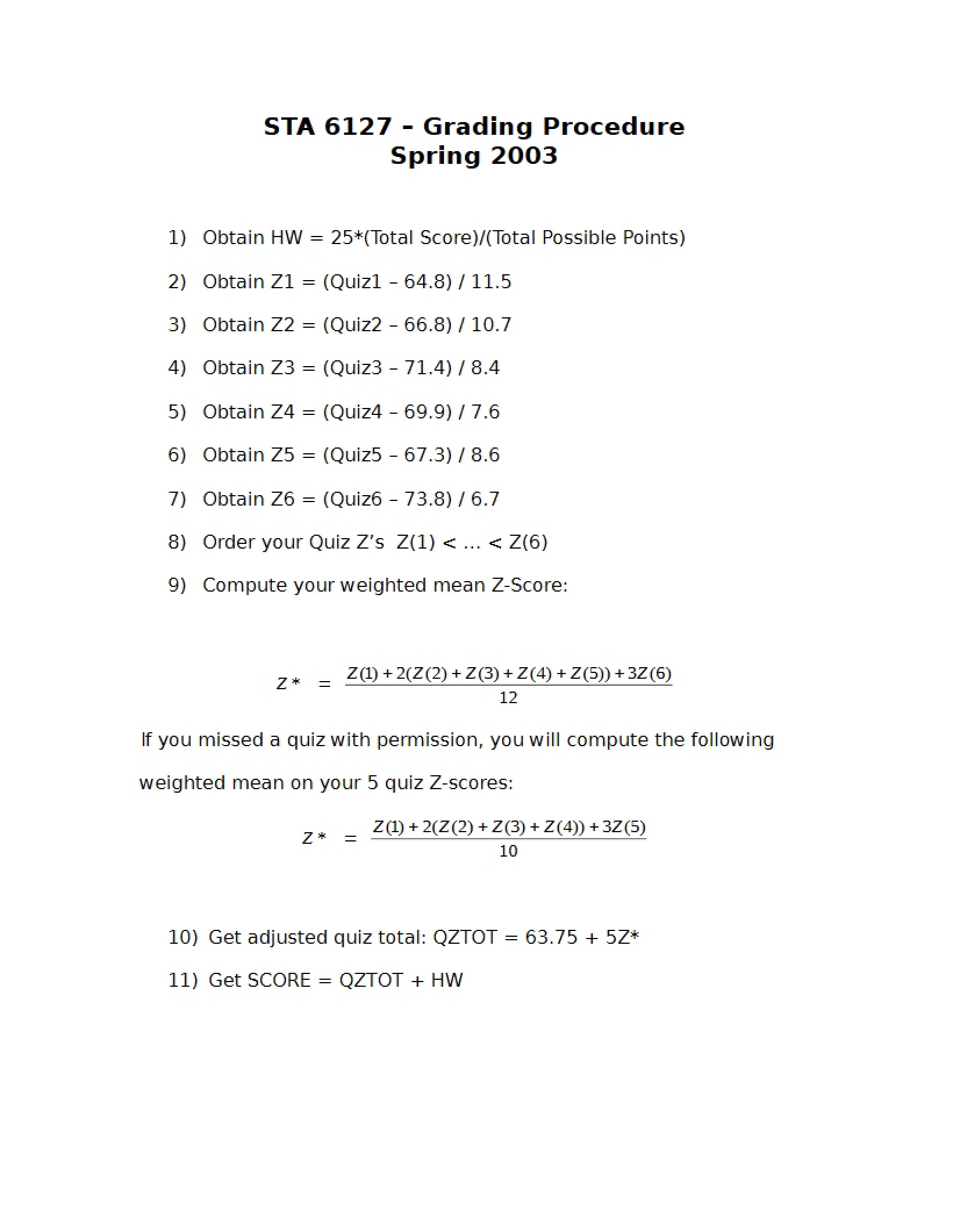 Procedures for Grading