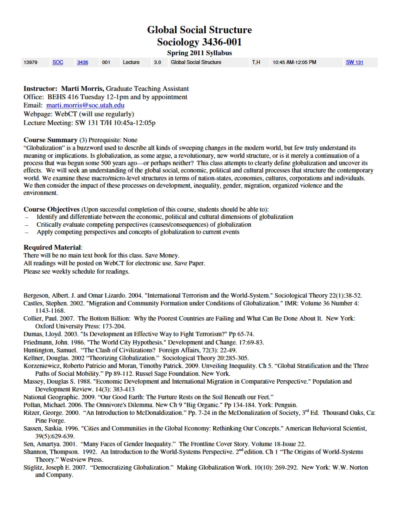 Global Social Structure Course Outline