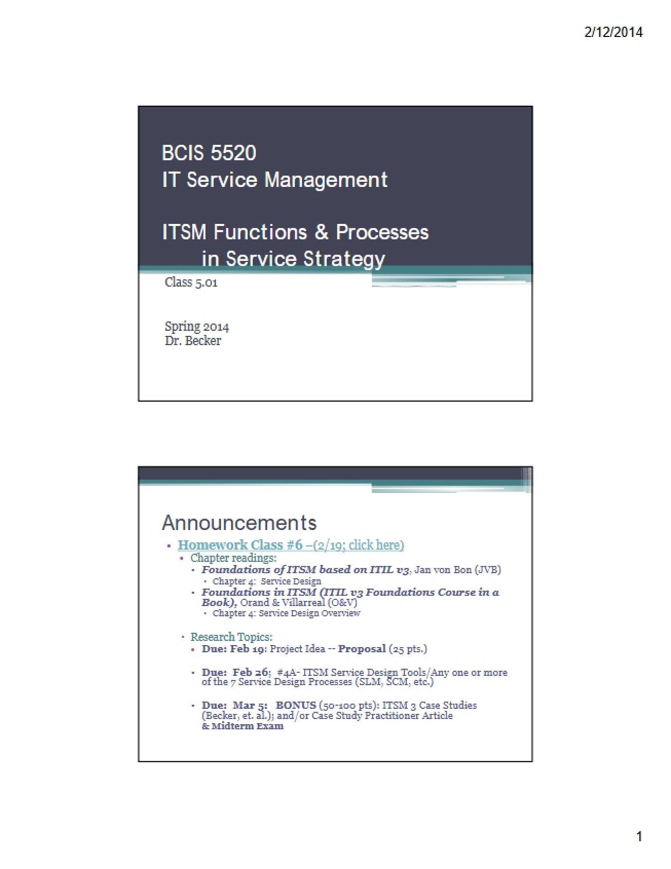 ITSM Strategy Functions and Process (Class 05.01)