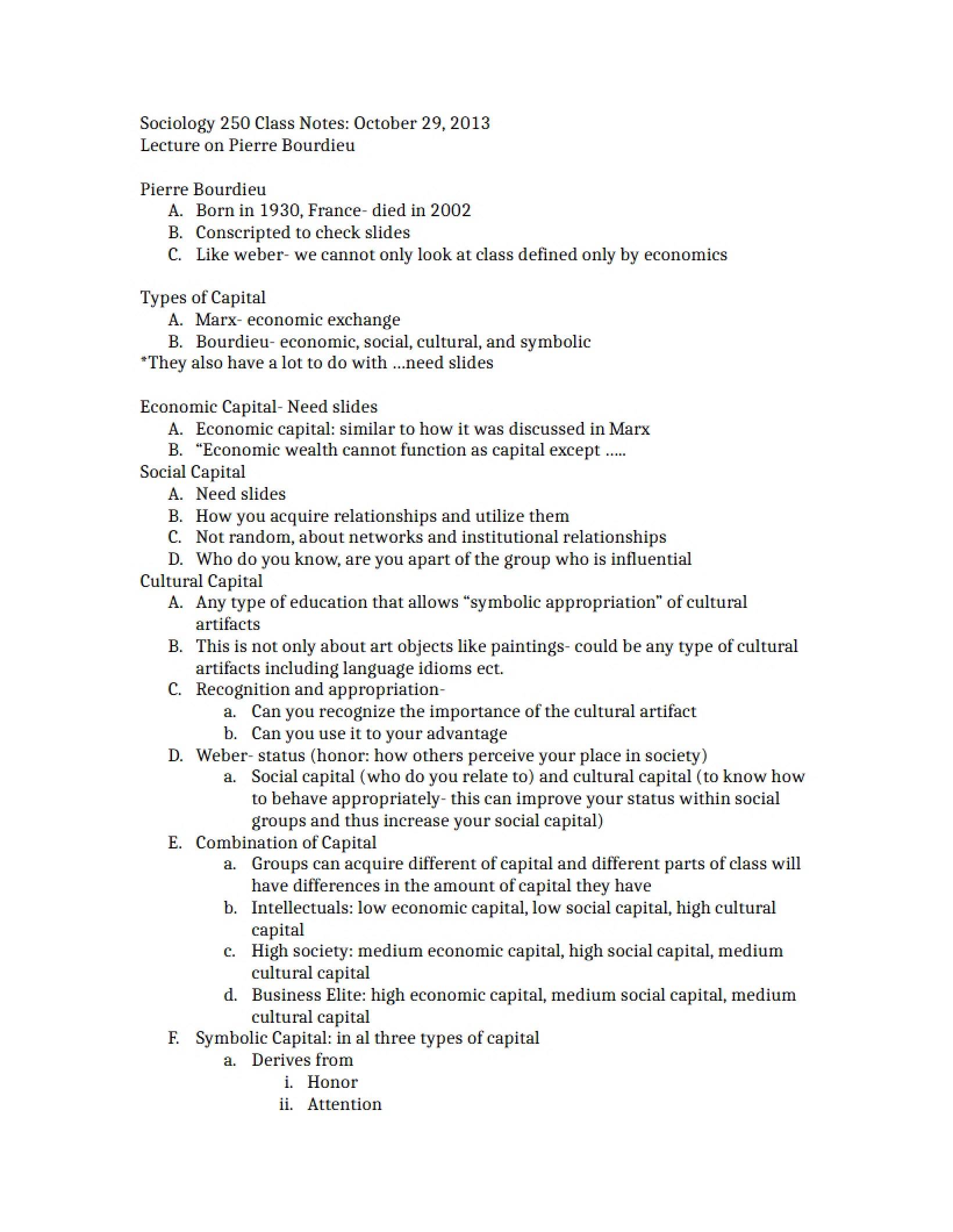 Oct 29 Notes Bourdieu