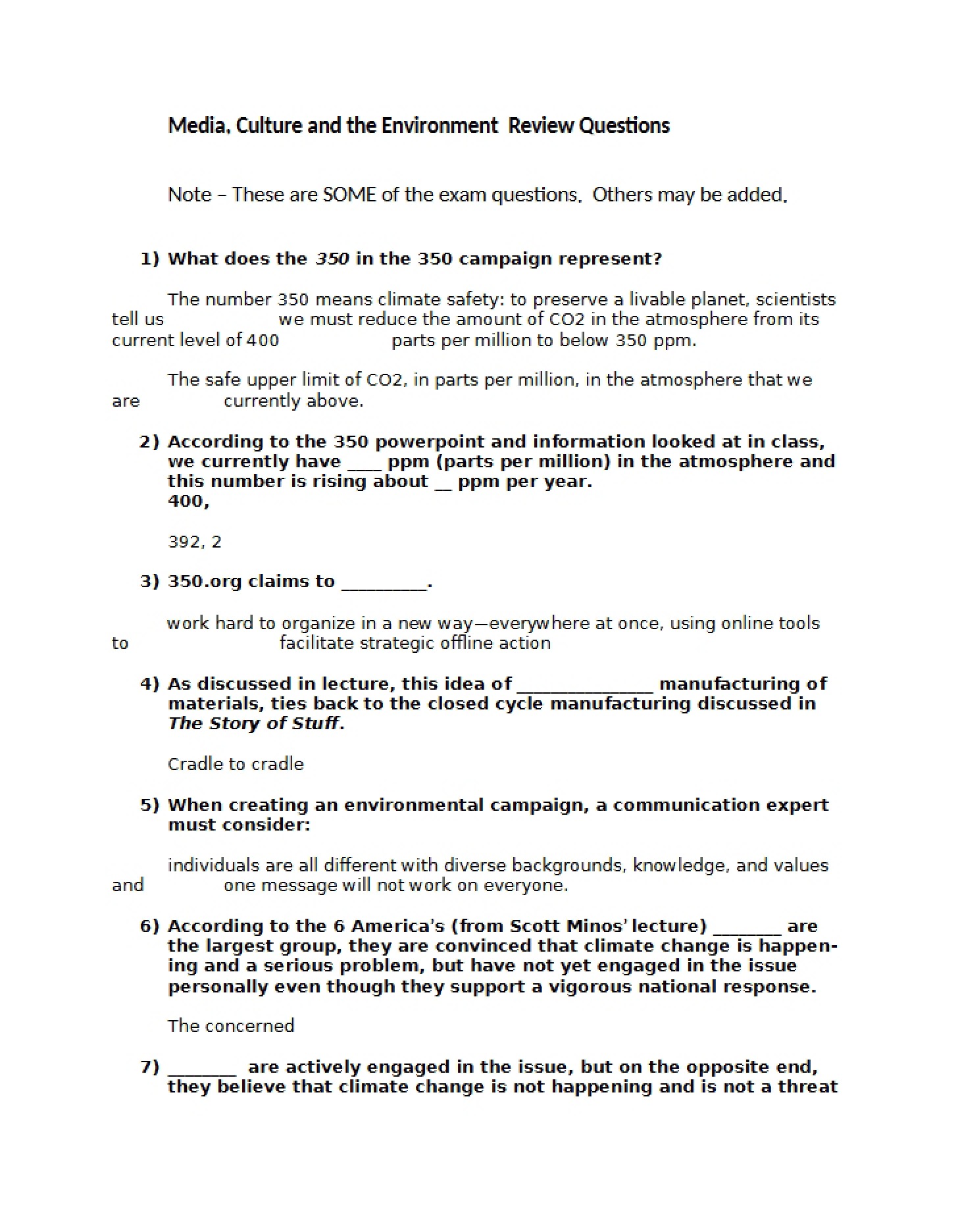 Analysis Questions Media and Environmental Culture