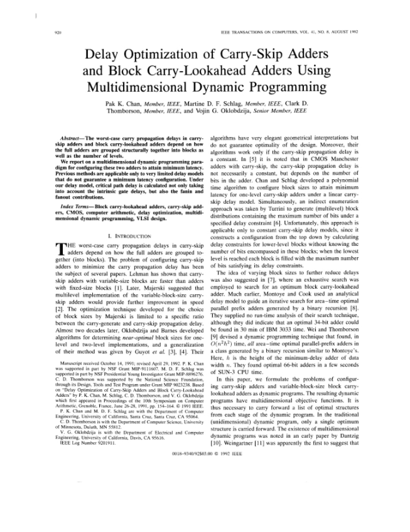 Overview of Carry-Skip Adders