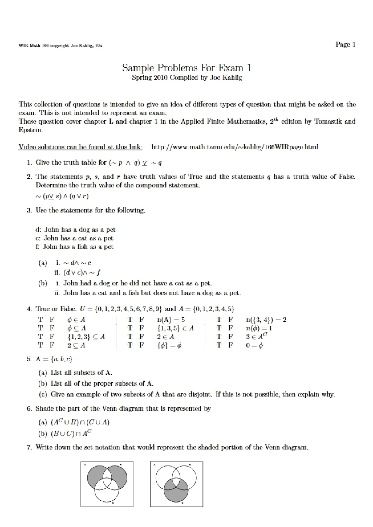 Exam One Practice Questions