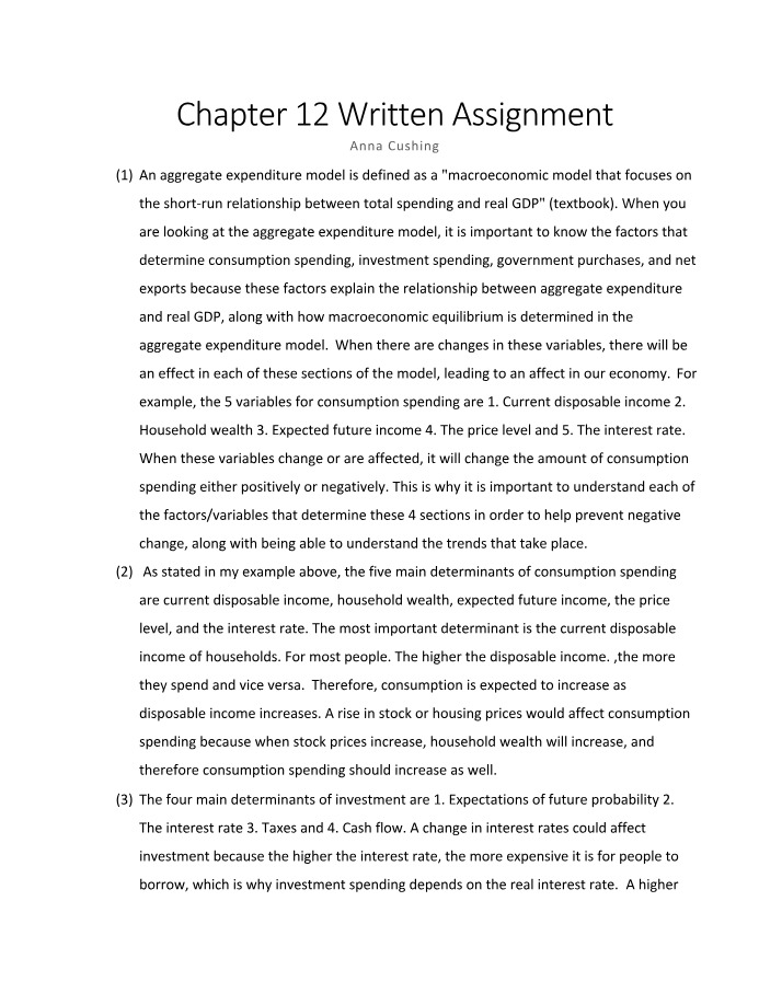 Written Assignment for Chapter 12