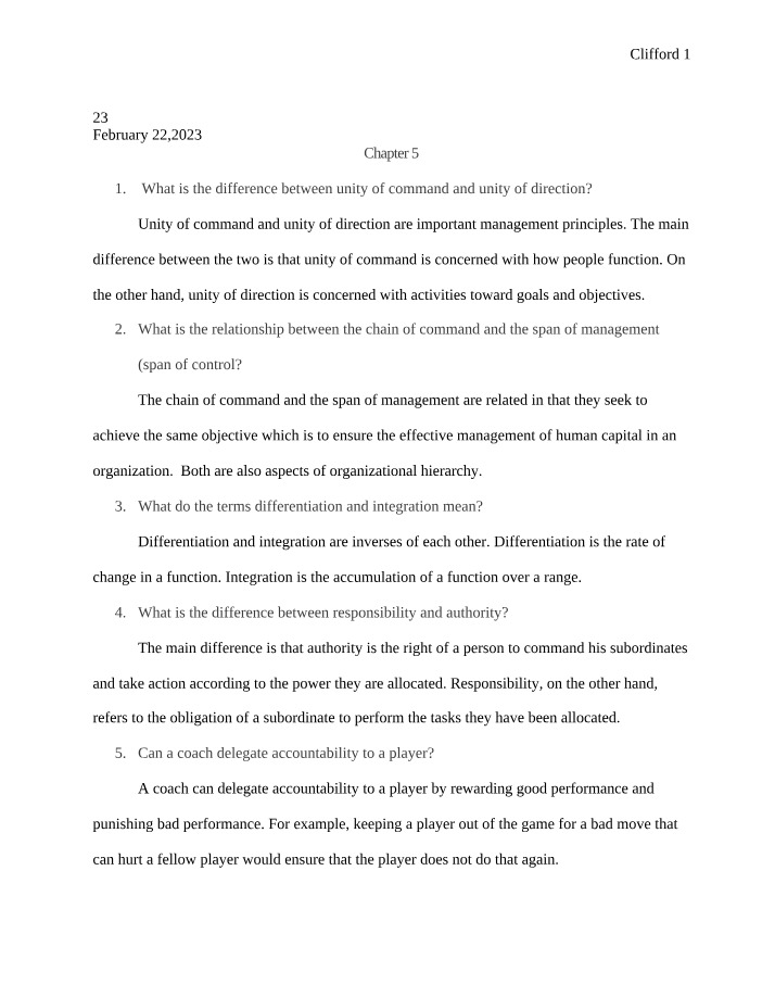 Unity of Command vs. Unity of Direction - Chapter 5