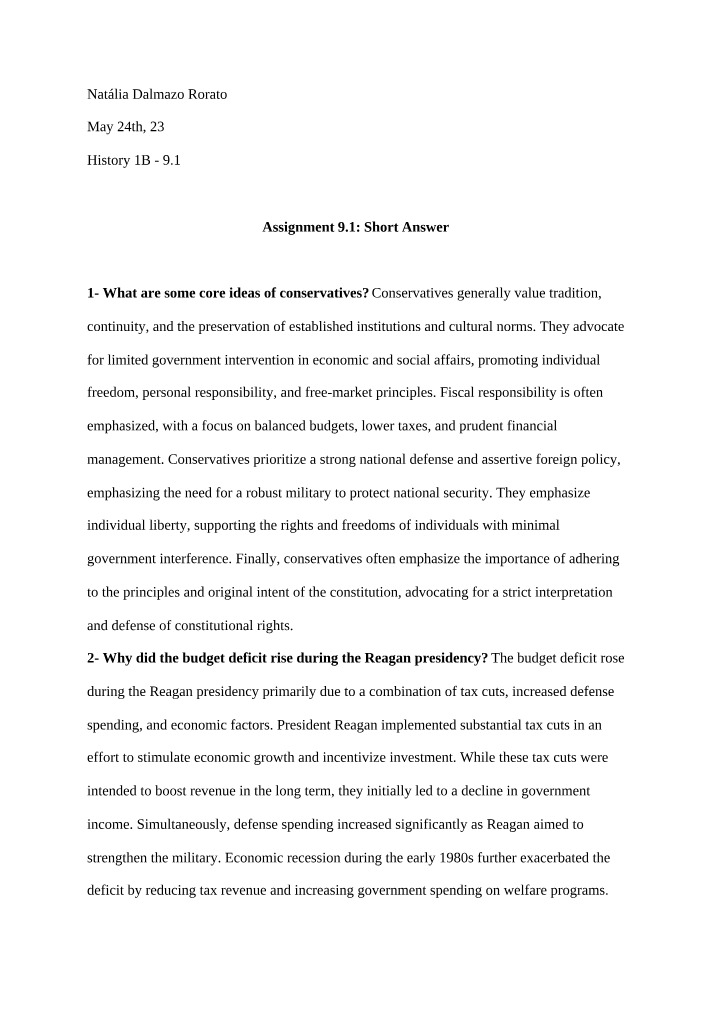 Core Ideas of Conservatives - National and Fiscal Responsibility