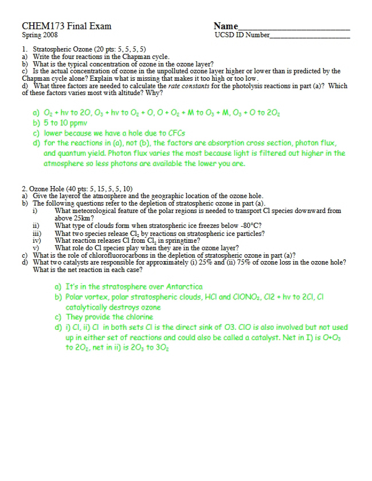 Atmospheric Chemistry Final Assessment