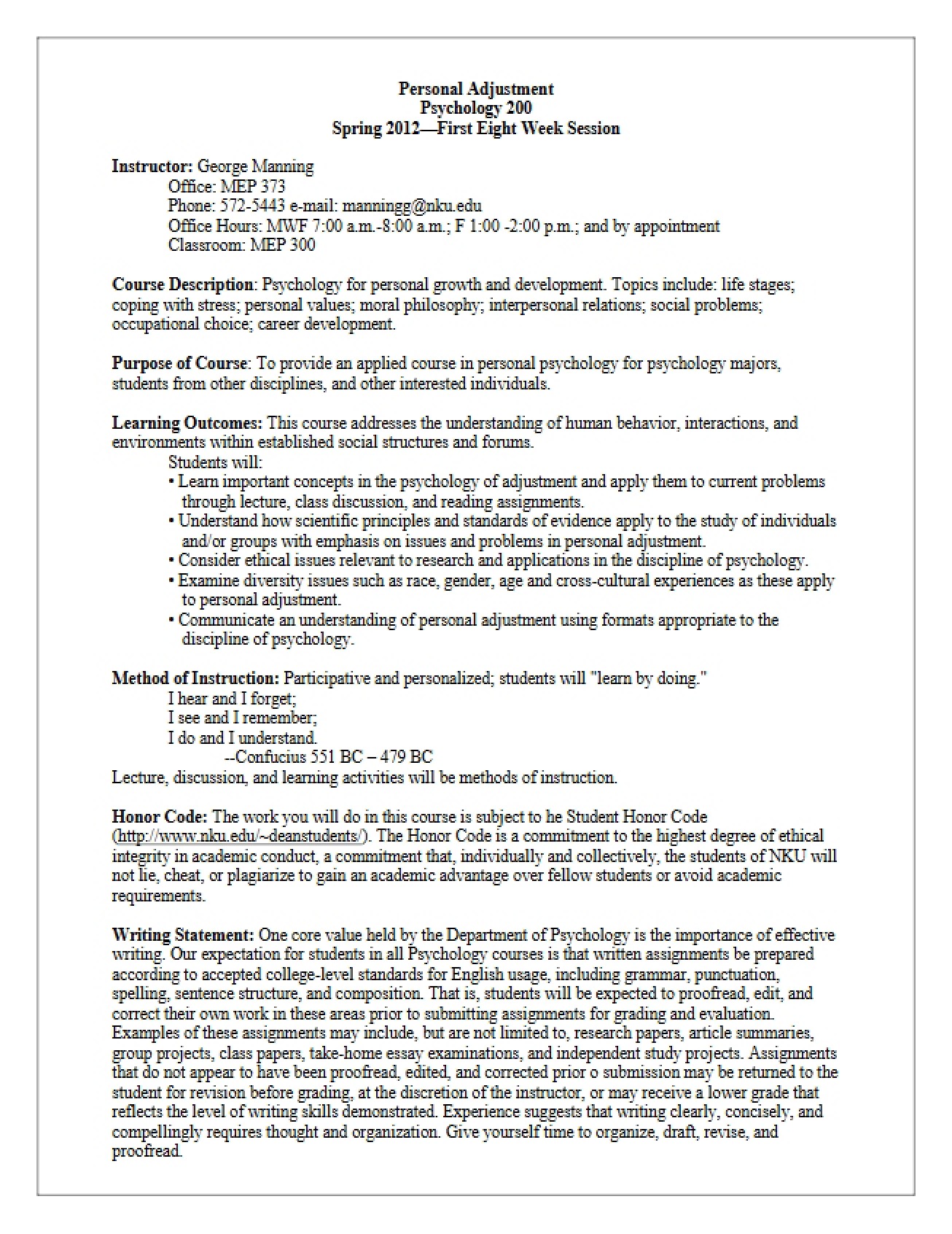 Personal Adjustment Course Syllabus