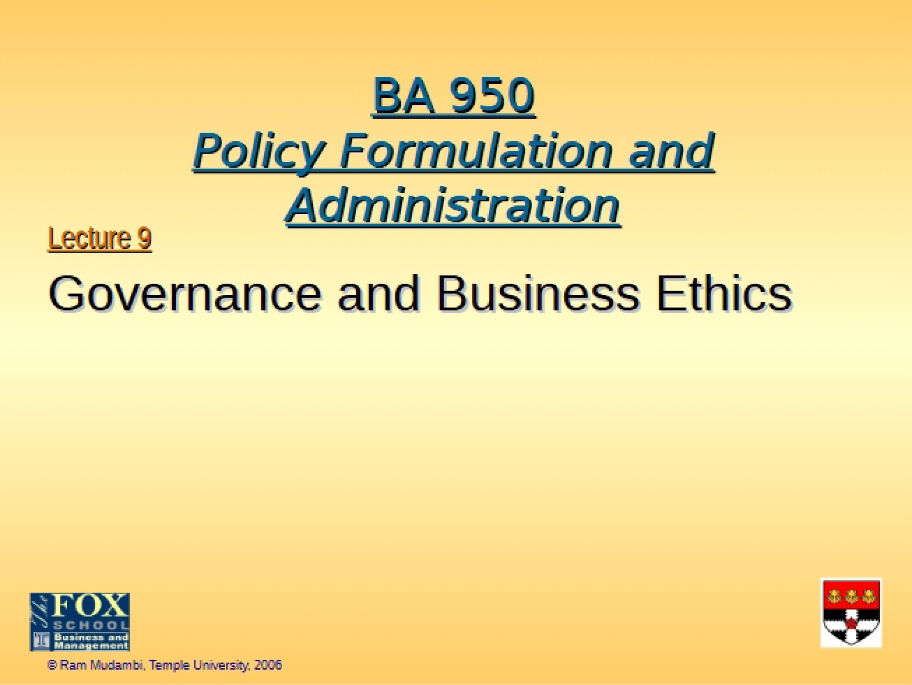 Examination of Governance and Business Ethics