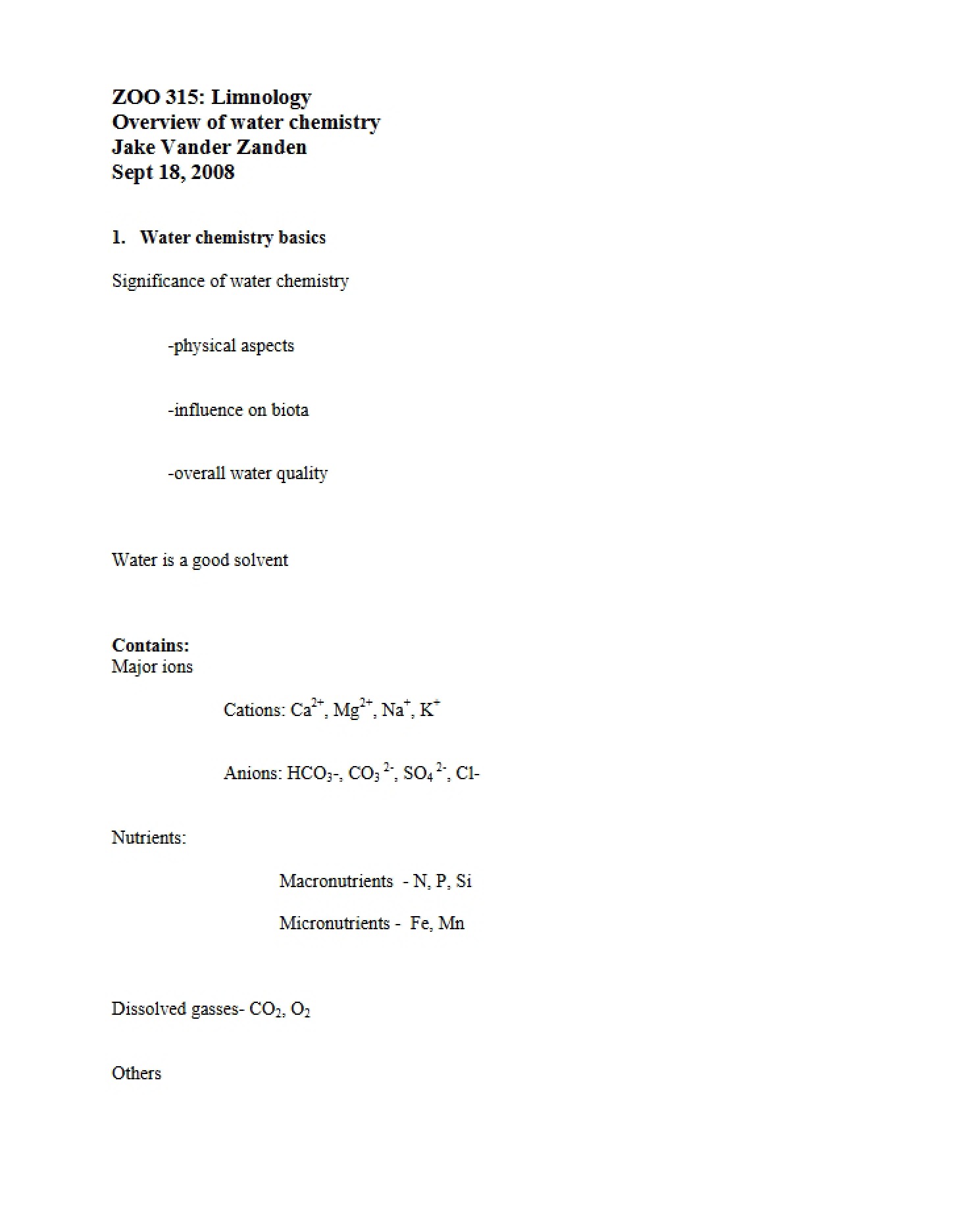 Water Chemistry Overview