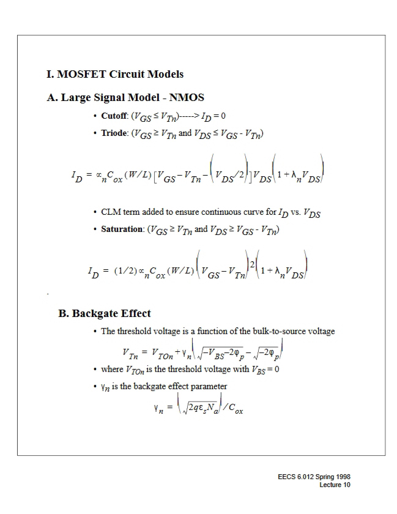 Models for MOSFET Circuits