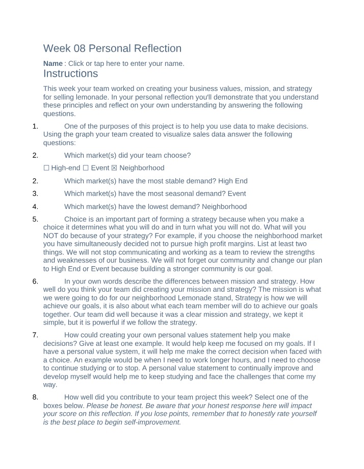 Week 08 Quiz - Personal Reflection