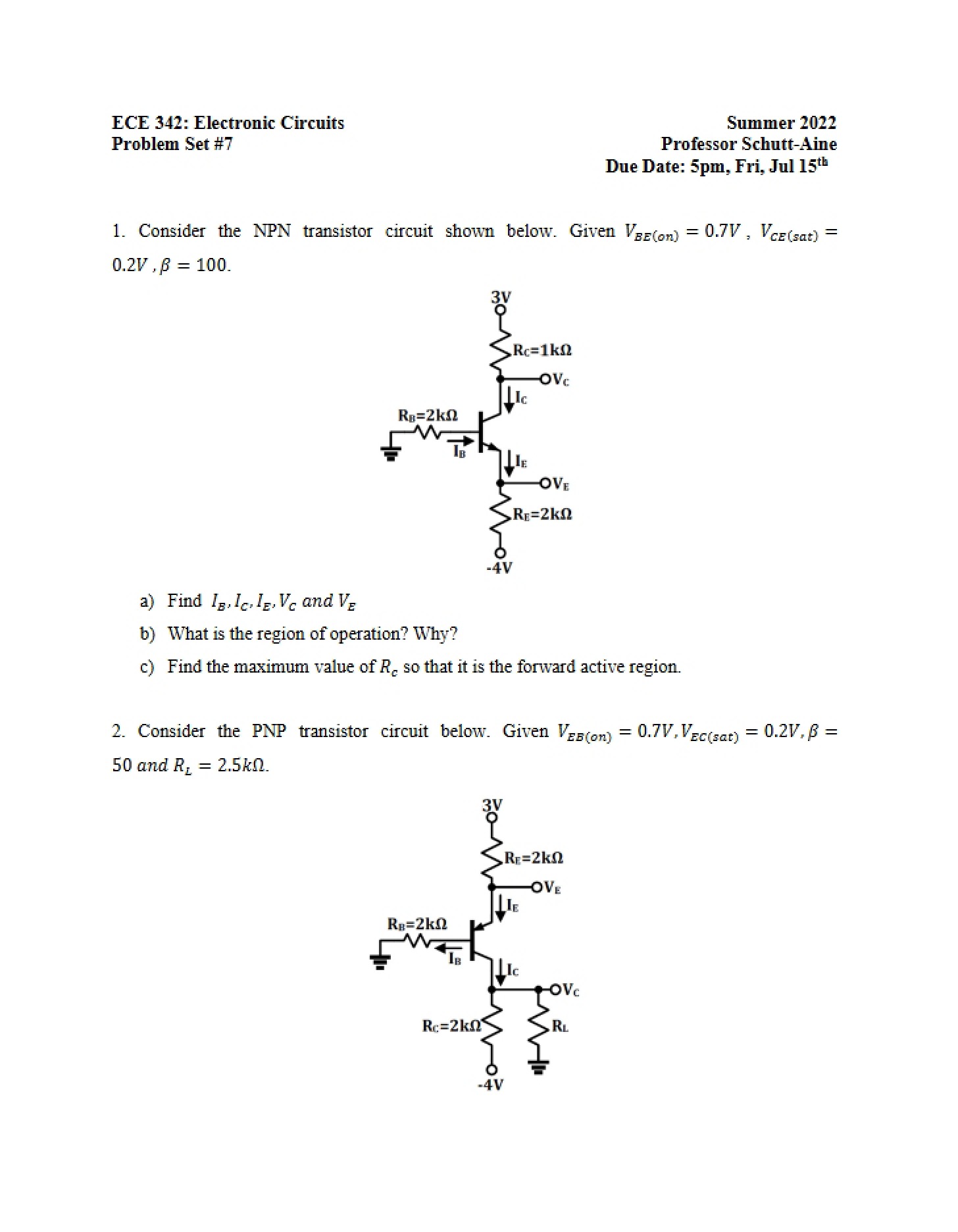 Seventh Problem Set