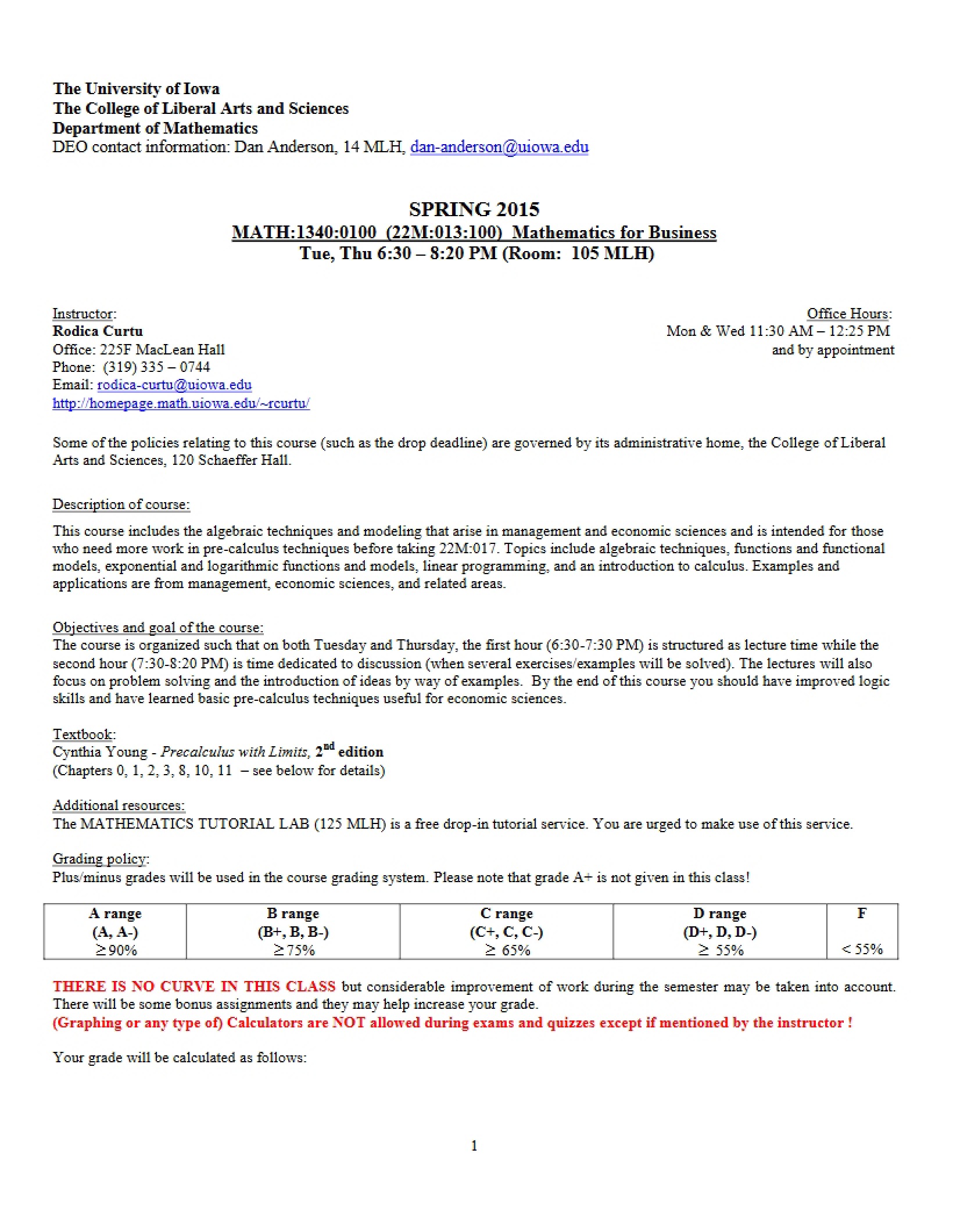 Business Math Syllabus